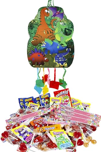 Piñata de Cumpleaños WikiMark con 1,5 Kg de Chuches Sin Alérgenos Incluidas para Rellenar la Piñata. Piñata Grande Fiestas Infantiles. Apto para Todos los Niños Sin Gluten y Sin Leche (Dinosaurios)