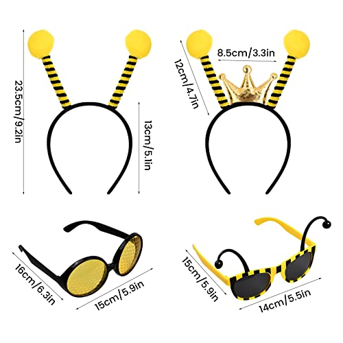 Pinsheng Set de Banda para La Cabeza Y Gafas de Abejas 4 piezas Accesorios de Disfraces de Abejas Diadema de Antena de Abejas Disfraz de Abeja para Niños Mujer Fiestas Carnaval y Halloween