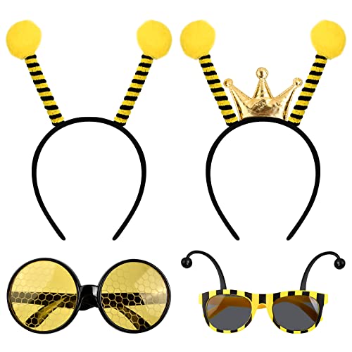 Pinsheng Set de Banda para La Cabeza Y Gafas de Abejas 4 piezas Accesorios de Disfraces de Abejas Diadema de Antena de Abejas Disfraz de Abeja para Niños Mujer Fiestas Carnaval y Halloween