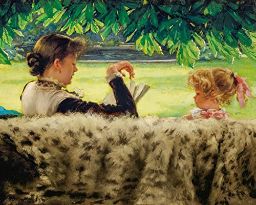 Pintar por Numeros Adultos , Pintura por Números con Pinceles y Pinturas Pinturas de Fama Mundial Decoraciones James Tissot madre e hija leyendo un cuento 40x50cm Sin Marco