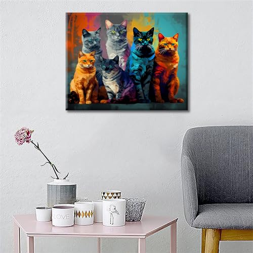 Pintura de gato por números, pintura multicolor de gatos por números, dibujo de animales de acuarela, pintura al óleo sobre lienzo DIY pintura al óleo por números para adultos principiantes