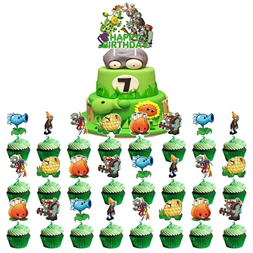 Plants vs Zombies Party Supplies, Plants Game Theme Cake Cupcake Toppers Set for Kids Zombies Birthday Party Decorations Party Favor