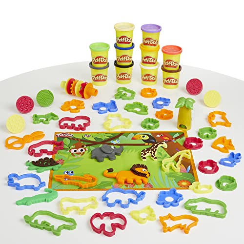 Play-Doh - Set de Aventura de Animales - 45 Herramientas, 10 Botes y tapete