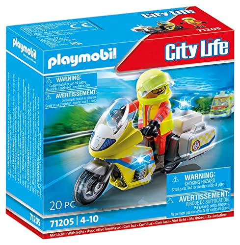 PLAYMOBIL City Life 71205 Moto de Emergencias con luz Intermitente, Juguete para niños a Partir de 4 años