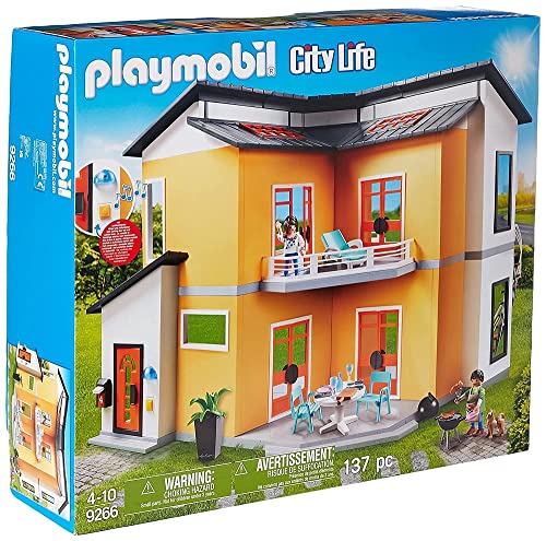 PLAYMOBIL City Life Casa Moderna, con Efectos de Luces y Sonido, a Partir de 4 Años (9266) + City Life Dormitorio, a Partir de 4 Años (9271)