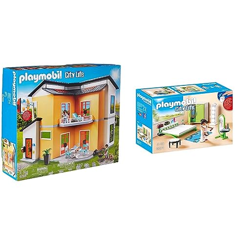 PLAYMOBIL City Life Casa Moderna, con Efectos de Luces y Sonido, a Partir de 4 Años (9266) + City Life Dormitorio, a Partir de 4 Años (9271)