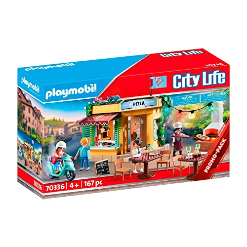 PLAYMOBIL City Life Pizzería, A Partir de 4 años (70336) & Family Fun 71001 Aventura en la Casa del Árbol con tobogán, Fogata LED, Juguetes para niños a Partir de 4 años