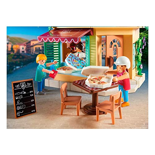 PLAYMOBIL City Life Pizzería, A Partir de 4 años (70336) & Family Fun 71001 Aventura en la Casa del Árbol con tobogán, Fogata LED, Juguetes para niños a Partir de 4 años