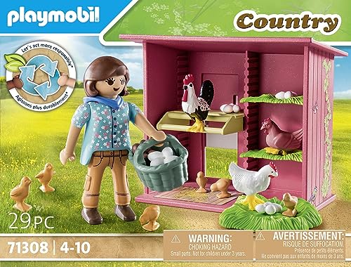 PLAYMOBIL Country 71308 Gallinero, una Colorida Familia de gallinas para tu Granja, gallinero con un Gallo, gallinas y Pollitos, Juguetes para niños a Partir de 4 años