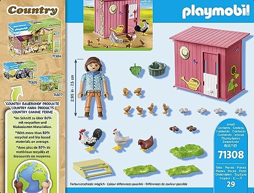 PLAYMOBIL Country 71308 Gallinero, una Colorida Familia de gallinas para tu Granja, gallinero con un Gallo, gallinas y Pollitos, Juguetes para niños a Partir de 4 años