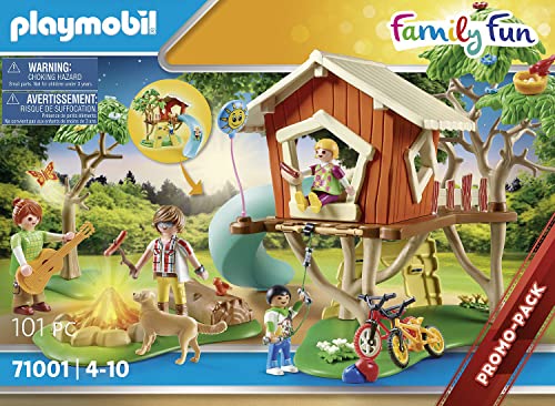 PLAYMOBIL Family Fun 71001 Aventura en la Casa del Árbol con tobogán, Fogata LED, Juguetes para niños a partir de 4 años & Family Fun 70611 Piscina Infantil con bañera hidromasaje, Para jugar con agua