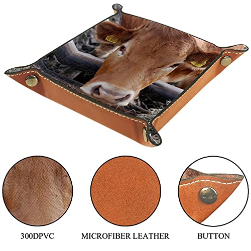 Plegable Rolling Dice Games Tray Cuero Cuadrado Joyería Bandejas y Reloj, Llave, Moneda, Caja de Almacenamiento de Caramelo Ganado Animal Vaca Rancho Bossy