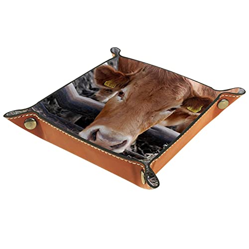 Plegable Rolling Dice Games Tray Cuero Cuadrado Joyería Bandejas y Reloj, Llave, Moneda, Caja de Almacenamiento de Caramelo Ganado Animal Vaca Rancho Bossy