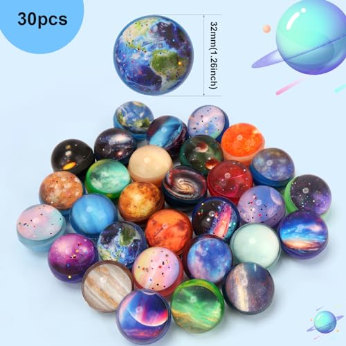 Pllieay 30PCS Galaxy Bouncy Balls, 32mmSpace Bouncy Balls Bulk, Space Party Favors Rubber Balls para niños, Space Toys para niños (30 estilos)