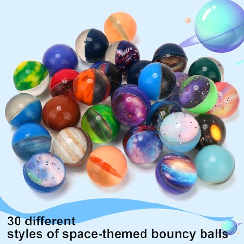 Pllieay 30PCS Galaxy Bouncy Balls, 32mmSpace Bouncy Balls Bulk, Space Party Favors Rubber Balls para niños, Space Toys para niños (30 estilos)