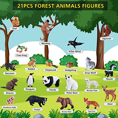 PLULON 21 Piezas Figuras de Animales de Safari Juguetes Figuras Animales del Bosque Figuras realistas Animales Salvajes del zoológico, figuritas Criaturas del Bosque, Juego Animales Selva plástico