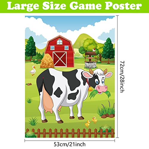 PLULON Pin The Tail on The Cow Farm Party Game Póster de Juego de Vaca con 24 Pegatinas de Cola para decoración de Pared de Animales de Granja, Suministros de Juego de Fiesta de cumpleaños