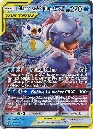 Pokemon Blastoise & Piplup GX - 38/236 - Sol y luna ultra raros: Solteros de Eclipse Cósmico