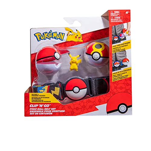 Pokemon Juego Clip and Go Pikachu Balls – 1 Figura 5 cm, 1 cinturón 2 Pelotas Juguete Oficial, Multicolor, Medium (JAZWARES PKW2720)