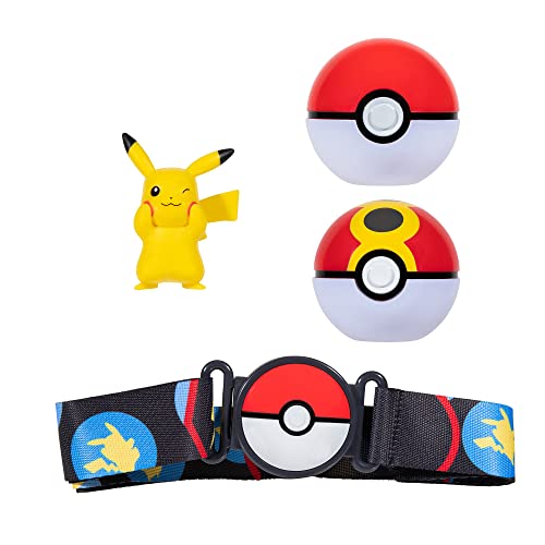 Pokemon Juego Clip and Go Pikachu Balls – 1 Figura 5 cm, 1 cinturón 2 Pelotas Juguete Oficial, Multicolor, Medium (JAZWARES PKW2720)