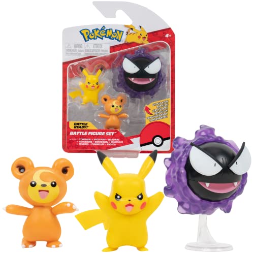 Pokemon PKW2347 – Juego de Figuras de Batalla – Teddiursa, Pikachu, Nebulak, Figuras móviles Oficiales, 5 cm, 7,5 cm Nebulak