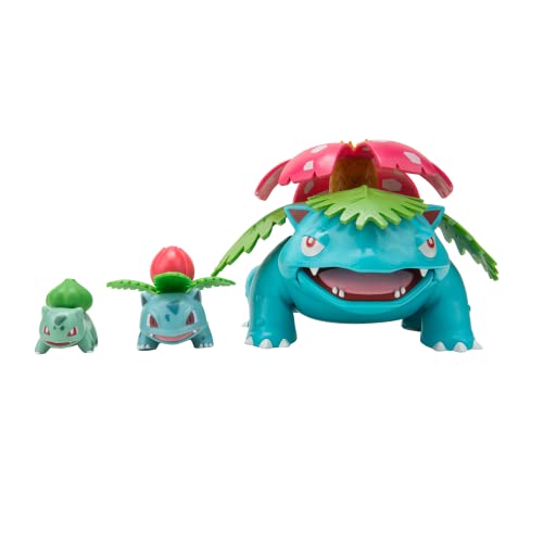 Pokemon PKW2775 Select Evolution - Paquete de 3 Figuras de Batalla Bulbasaur, 3 Ivysaur y Venusaur de 12 Pulgadas, Multicolor