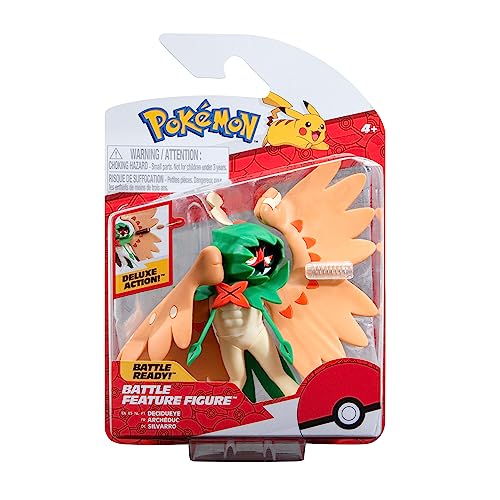 Pokemon PKW3038 Característica Figura de Batalla Decidueye de 4.5 Pulgadas con Lanzador de Flechas, Mediano