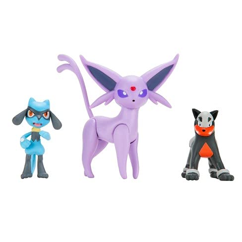 Pokemon Selección Battle Figures | Conjunto de 3 Juego de Figuras de Acción, Figuras del Juego:Espeon.Houndour & Riolu