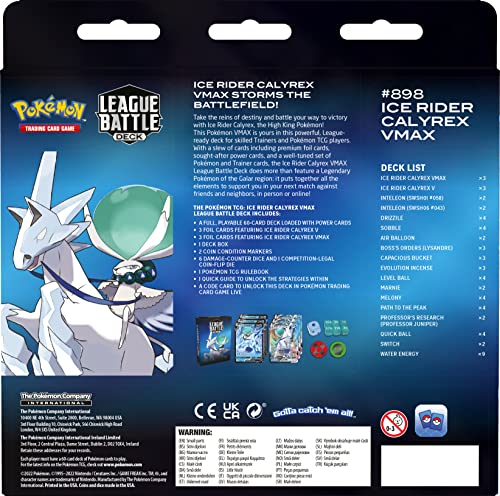 Pokemon TCG: Ice Rider Calyrex VMAX League Battle Deck (60 Cartas Listas para Jugar, 3 Cartas Foil V y 3 Cartas Foil VMAX)