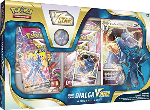 Pokemon TCG: Origin Forme Dialga VSTAR Premium Collection (2 Tarjetas promocionales de Papel de Aluminio Grabado, 1 Tarjeta de Aluminio de Gran tamaño y 5 Paquetes de Refuerzo)