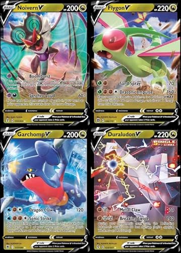 Pokemon V - Lote de 4 cartas - Tipo Dragón - Garchomp 117/189 - Flygon 106/173