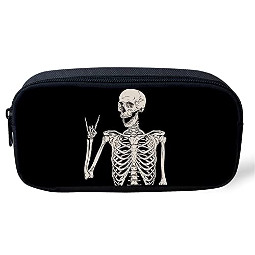 POLERO Rock and Roll Skull Estuche para hombres y mujeres, organizador de escritorio de esqueleto para la escuela y la oficina