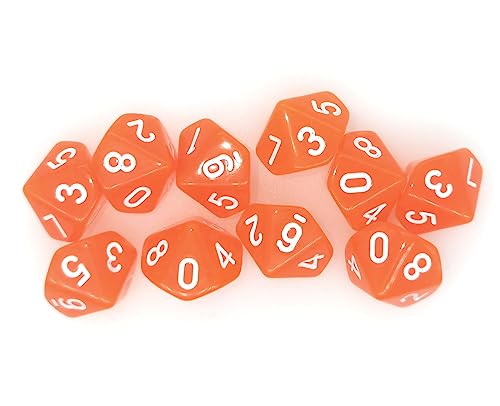 Poliédrico Dados, 10 Pieza 10 Caras Dado para Dungeons & Dragons Dragones y Mazmorras D10 Dados para Mesa de Cartas DND RPG MTG 20mm Naranja Transparente