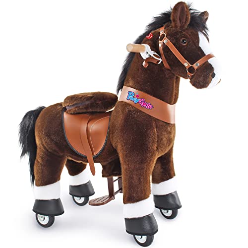 PonyCycle Juguete oficial de equitación para niños pequeños con freno y sonido, 76 cm de altura/tamaño 3 para 3 – 5 años, caballo de chocolate, juguete de peluche, modelo Ux321