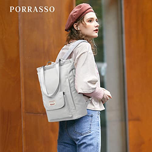 PORRASSO Mujer Mochila Casual Bolso de Hombro con Puerto USB Correa para Equipaje Bolso Escolar para 15.6 Inch Portátil Mochila Colegio Trabaja Viajes Daypack Gris