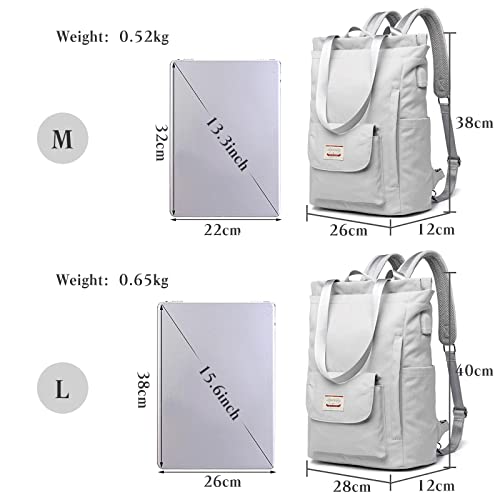 PORRASSO Mujer Mochila Casual Bolso de Hombro con Puerto USB Correa para Equipaje Bolso Escolar para 15.6 Inch Portátil Mochila Colegio Trabaja Viajes Daypack Gris