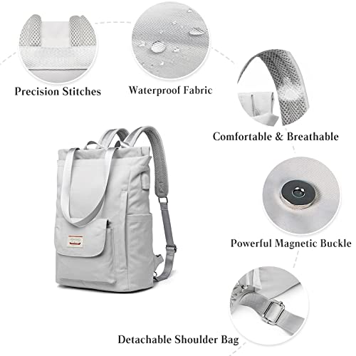 PORRASSO Mujer Mochila Casual Bolso de Hombro con Puerto USB Correa para Equipaje Bolso Escolar para 15.6 Inch Portátil Mochila Colegio Trabaja Viajes Daypack Gris