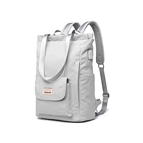 PORRASSO Mujer Mochila Casual Bolso de Hombro con Puerto USB Correa para Equipaje Bolso Escolar para 15.6 Inch Portátil Mochila Colegio Trabaja Viajes Daypack Gris