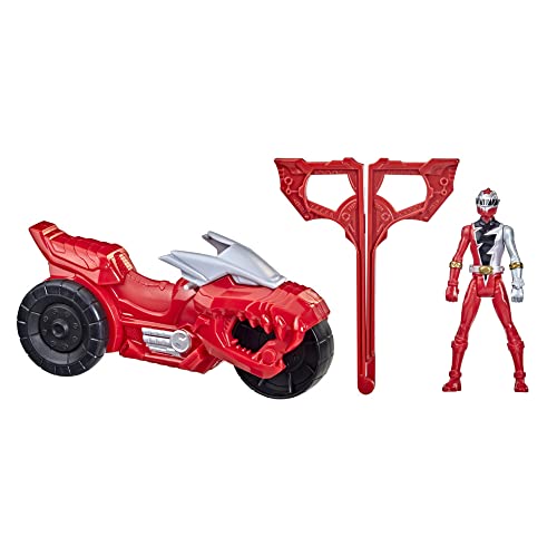 Power Rangers Dino Fury Rip N Go T-Rex Battle Rider and Dino Fury Red Ranger 15-cm-Scale Vehicle and Action Figure Toys, Multicolor (F4213)