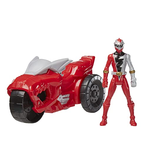 Power Rangers Dino Fury Rip N Go T-Rex Battle Rider and Dino Fury Red Ranger 15-cm-Scale Vehicle and Action Figure Toys, Multicolor (F4213)