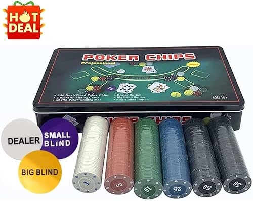 powerking Juego de póquer para Texas Holdem, Blackjack 300 fichas, juego de póquer con mantel, juego para familia, amigos, fiestas