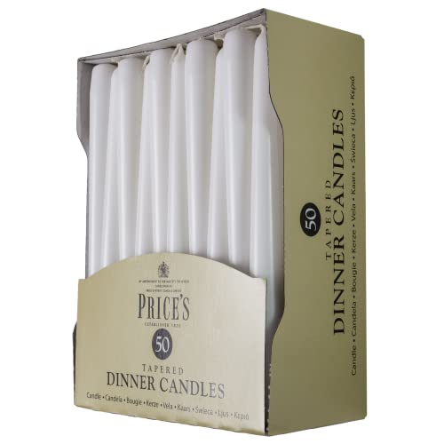 Price's Candles Tapered Dinner Candle Unwrapped 50pk White Velas, No Aplica, Blanco, 50