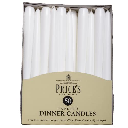 Price's Candles Tapered Dinner Candle Unwrapped 50pk White Velas, No Aplica, Blanco, 50