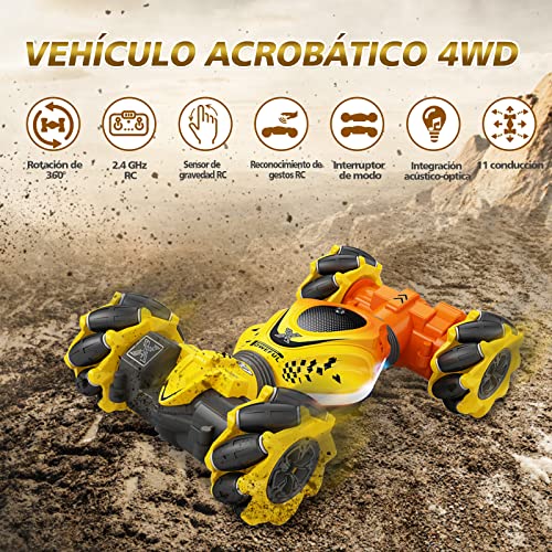 Pristar Coche Teledirigido 4x4 para Niños 1:24 - Coche Radiocontrol de bateria, 2.4Ghz, Mano 360 ° Drift RC Stunt Car - Carro Telecomandado día del Niño