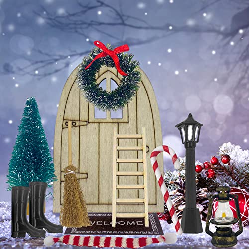 Puerta de Navidad Juego de Miniatura, Casa de Muñecas de Navidad Conjunto, Casa de Muñecas en Miniatura Puerta de Gnomo para Interior de Jardín, Accesorios en Miniatura, Puerta de Duende o Gnomo
