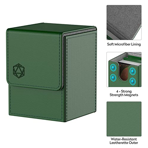 Pulchra Estuche para TCG, Magnetic Flip Box con 2 Divider, Tamaño Grande para Tiene hasta más de 110 cartas, Deck Box - Dado Diseño (Verde)