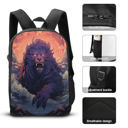 Purple_lion Mochila Escolar para niños Películas de Anime Impresas en 3D para niños Mochilas de Viaje Bolsas para Libros Mochila Escolar para niños