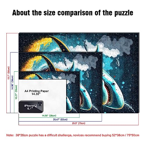 Puzles para adultos, tiburón, bosque encantado, rompecabezas de 1000 piezas, rompecabezas de madera para adultos y juguetes de juego para adultos, 19,7 x 20,47 pulgadas/38 x 52 cm.