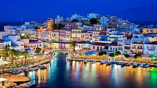 Puzzle 1000 Piezas Creta Grecia Casa Barcos Noche 75 * 50Cm