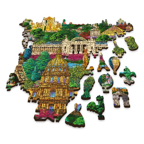 Puzzle De Madera - Francia, Lugares Famosos - 1000 Elementos, Artesanía En Madera, Formas Irregulares, 100 Figuras De Monumentos Y Símbolos Franceses, Moderno Rompecabezas Premium